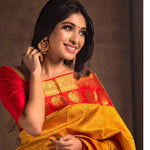 Thumbnail for NOZ2TOZ Jacquard Lichi Silk Yellow Saree With Unstitched Blouse Piece - Distacart