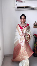 Thumbnail for NOZ2TOZ Jacquard Linen Slub White Saree With Unstitched Blouse Piece - Distacart