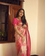 Thumbnail for Malishka Jacquard Lichi Silk Pink Saree With Unstitched Blouse Piece - Distacart