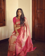 Thumbnail for Malishka Jacquard Lichi Silk Pink Saree With Unstitched Blouse Piece - Distacart