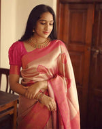 Thumbnail for Malishka Jacquard Lichi Silk Pink Saree With Unstitched Blouse Piece - Distacart