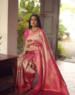 Thumbnail for Malishka Jacquard Lichi Silk Pink Saree With Unstitched Blouse Piece - Distacart