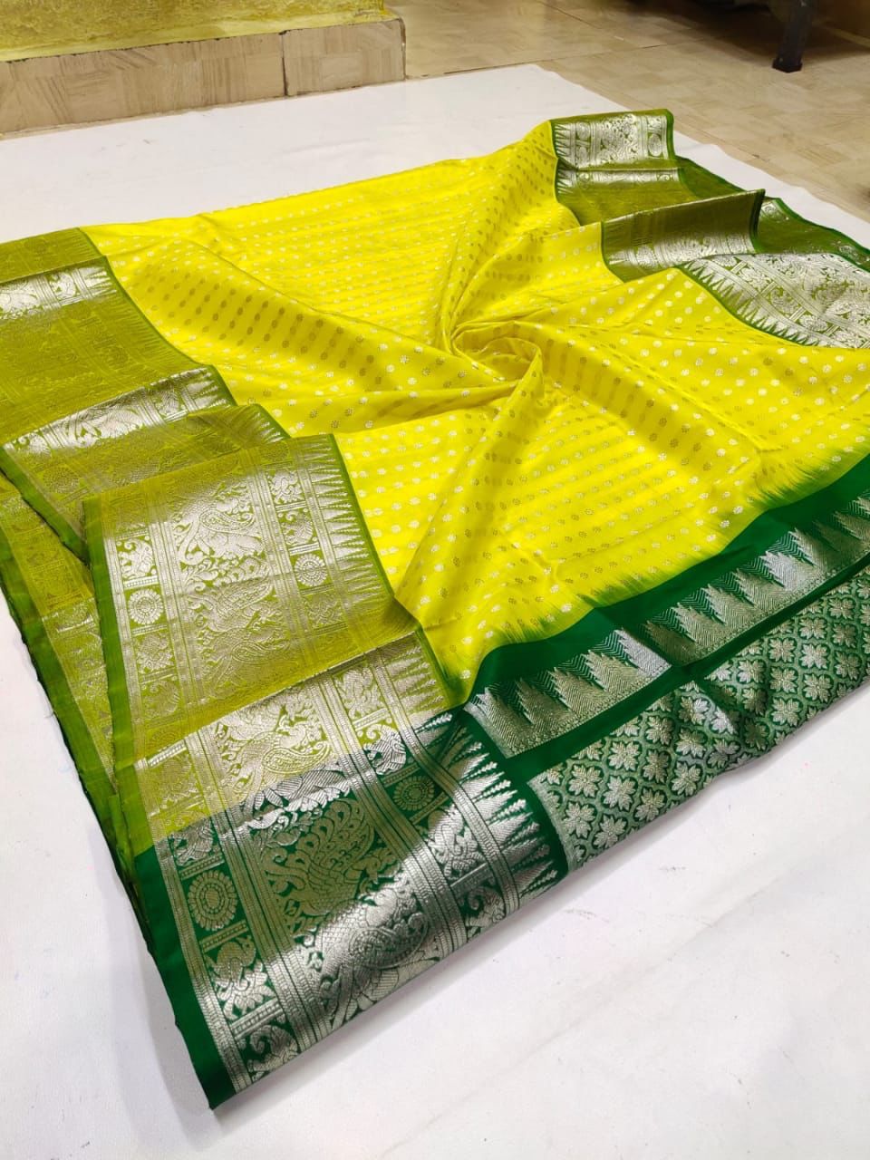 NOZ2TOZ Jacquard Lichi Silk Lemon Saree With Unstitched Blouse Piece - Distacart