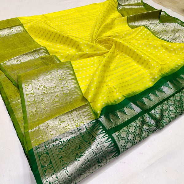 NOZ2TOZ Jacquard Lichi Silk Lemon Saree With Unstitched Blouse Piece - Distacart