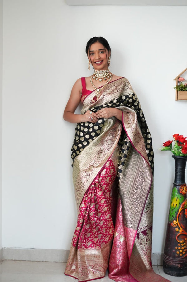 NOZ2TOZ Jacquard Linen Cotton Black Saree With Unstitched Blouse Piece - Distacart