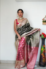 Thumbnail for NOZ2TOZ Jacquard Linen Cotton Black Saree With Unstitched Blouse Piece - Distacart