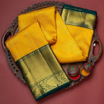 Thumbnail for NOZ2TOZ Jacquard Lichi Silk Yellow Saree With Unstitched Blouse Piece - Distacart