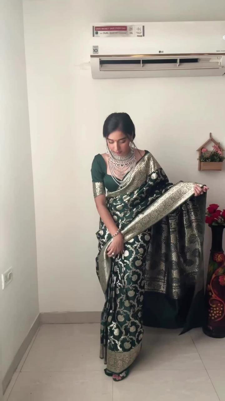 NOZ2TOZ Weaving Linen Green Saree With Unstitched Blouse Piece - Distacart