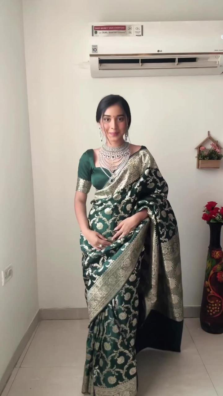NOZ2TOZ Weaving Linen Green Saree With Unstitched Blouse Piece - Distacart
