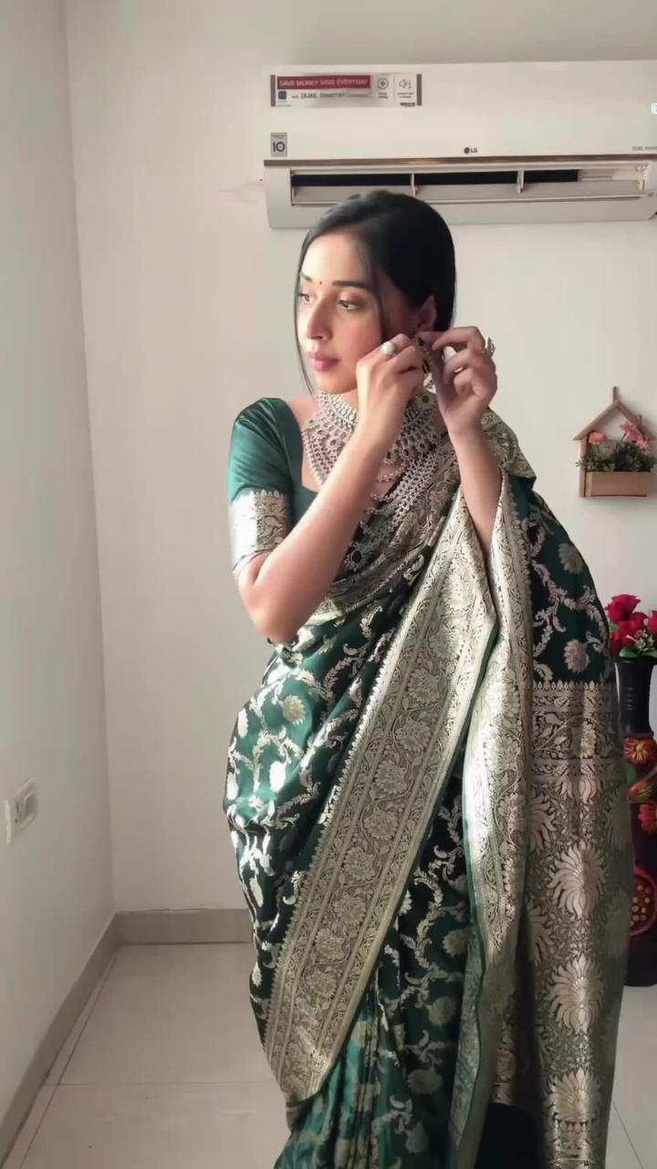 NOZ2TOZ Weaving Linen Green Saree With Unstitched Blouse Piece - Distacart