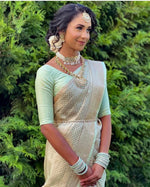 Thumbnail for Malishka Jacquard Lichi Silk Pista Saree With Unstitched Blouse Piece - Distacart