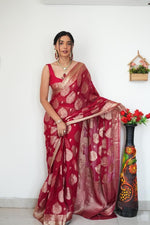 Thumbnail for NOZ2TOZ Weaving Linen Red Saree With Unstitched Blouse Piece - Distacart