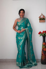 Thumbnail for NOZ2TOZ Weaving Linen Sky Blue Saree With Unstitched Blouse Piece - Distacart