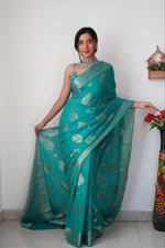 Thumbnail for NOZ2TOZ Weaving Linen Sky Blue Saree With Unstitched Blouse Piece - Distacart