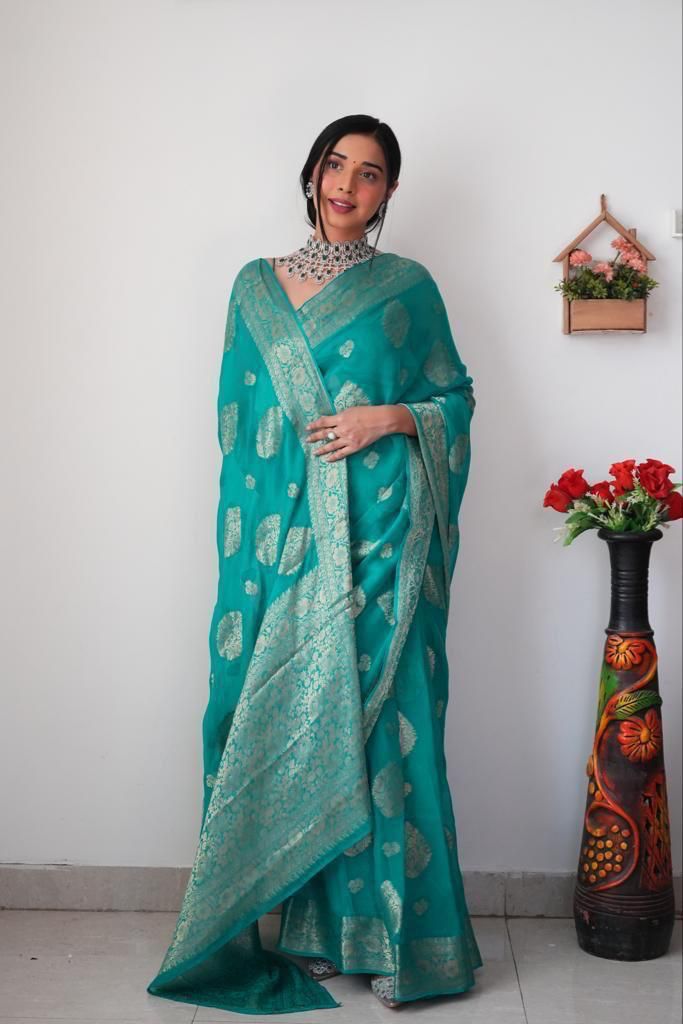 NOZ2TOZ Weaving Linen Sky Blue Saree With Unstitched Blouse Piece - Distacart