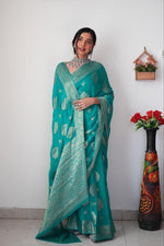 Thumbnail for NOZ2TOZ Weaving Linen Sky Blue Saree With Unstitched Blouse Piece - Distacart