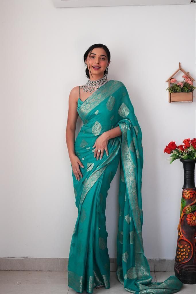 NOZ2TOZ Weaving Linen Sky Blue Saree With Unstitched Blouse Piece - Distacart