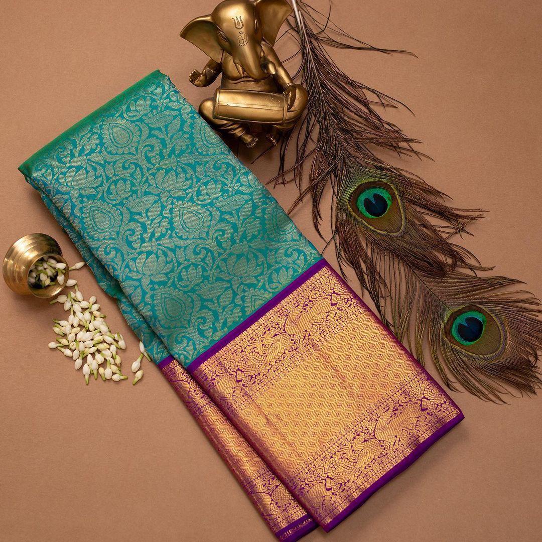 NOZ2TOZ Jacquard Lichi Silk Sky Blue Saree With Unstitched Blouse Piece - Distacart