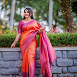 Thumbnail for Malishka Jacquard Lichi Silk Orange Saree With Unstitched Blouse Piece - Distacart