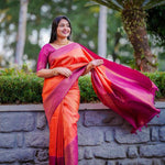 Thumbnail for Malishka Jacquard Lichi Silk Orange Saree With Unstitched Blouse Piece - Distacart