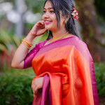 Thumbnail for Malishka Jacquard Lichi Silk Orange Saree With Unstitched Blouse Piece - Distacart