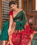 Thumbnail for Malishka Jacquard Lichi Silk Green Saree With Unstitched Blouse Piece - Distacart