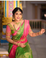 Thumbnail for NOZ2TOZ Jacquard Lichi Silk Green Saree With Unstitched Blouse Piece - Distacart