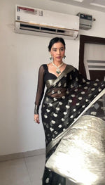 Thumbnail for NOZ2TOZ Weaving Linen Black Saree With Unstitched Blouse Piece - Distacart