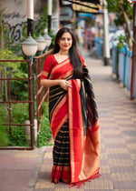 Thumbnail for Malishka Jacquard Lichi Silk Black Saree With Unstitched Blouse Piece - Distacart