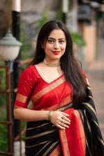 Thumbnail for Malishka Jacquard Lichi Silk Black Saree With Unstitched Blouse Piece - Distacart