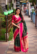 Thumbnail for Malishka Jacquard Lichi Silk Green Saree With Unstitched Blouse Piece - Distacart