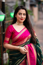 Thumbnail for Malishka Jacquard Lichi Silk Green Saree With Unstitched Blouse Piece - Distacart