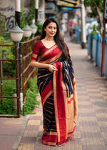 Thumbnail for Malishka Jacquard Lichi Silk Navy Blue Saree With Unstitched Blouse Piece - Distacart