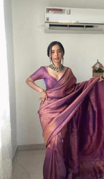 Thumbnail for Malishka Weaving Cotton Silk Purple Saree With Unstitched Blouse Piece - Distacart