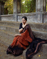 Thumbnail for Malishka Weaving Linen Slub Orange Saree With Unstitched Blouse Piece - Distacart