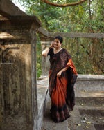 Thumbnail for Malishka Weaving Linen Slub Orange Saree With Unstitched Blouse Piece - Distacart