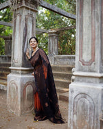 Thumbnail for Malishka Weaving Linen Slub Orange Saree With Unstitched Blouse Piece - Distacart