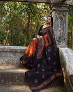 Thumbnail for Malishka Weaving Linen Slub Orange Saree With Unstitched Blouse Piece - Distacart