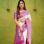 Thumbnail for NOZ2TOZ Jacquard Lichi Silk White Saree With Unstitched Blouse Piece - Distacart