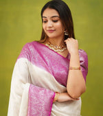 Thumbnail for NOZ2TOZ Jacquard Lichi Silk White Saree With Unstitched Blouse Piece - Distacart