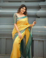 Thumbnail for NOZ2TOZ Jacquard Lichi Silk Yellow Saree With Unstitched Blouse Piece - Distacart