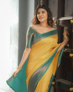 Thumbnail for NOZ2TOZ Jacquard Lichi Silk Yellow Saree With Unstitched Blouse Piece - Distacart