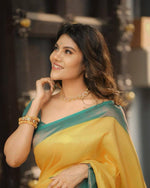 Thumbnail for NOZ2TOZ Jacquard Lichi Silk Yellow Saree With Unstitched Blouse Piece - Distacart