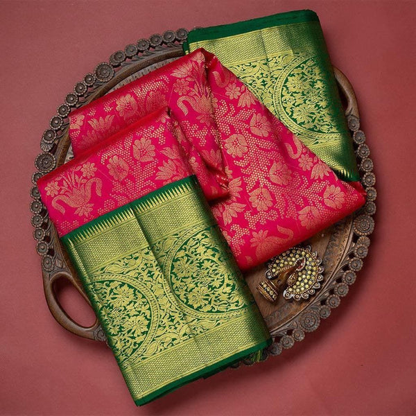 NOZ2TOZ Jacquard Lichi Silk Pink Saree With Unstitched Blouse Piece - Distacart