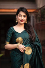 Thumbnail for Malishka Jacquard Lichi Silk Dark Green Saree With Unstitched Blouse Piece - Distacart