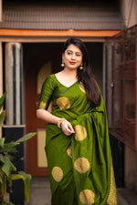 Thumbnail for Malishka Jacquard Lichi Silk Green Saree With Unstitched Blouse Piece - Distacart