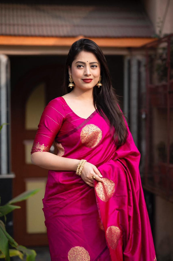 Malishka Jacquard Lichi Silk Pink Saree With Unstitched Blouse Piece - Distacart