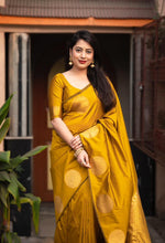 Thumbnail for Malishka Jacquard Lichi Silk Yellow Saree With Unstitched Blouse Piece