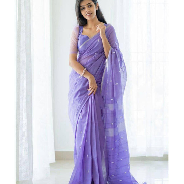 NOZ2TOZ Weaving Linen Slub Lavender Saree With Unstitched Blouse Piece - Distacart