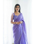 Thumbnail for NOZ2TOZ Weaving Linen Slub Lavender Saree With Unstitched Blouse Piece - Distacart